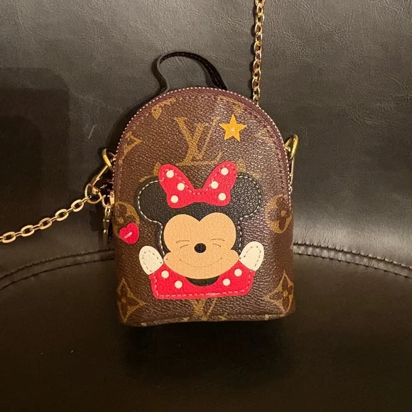 Brown Designer Mini Backpack with Chain Strap - Picture 1 of 2